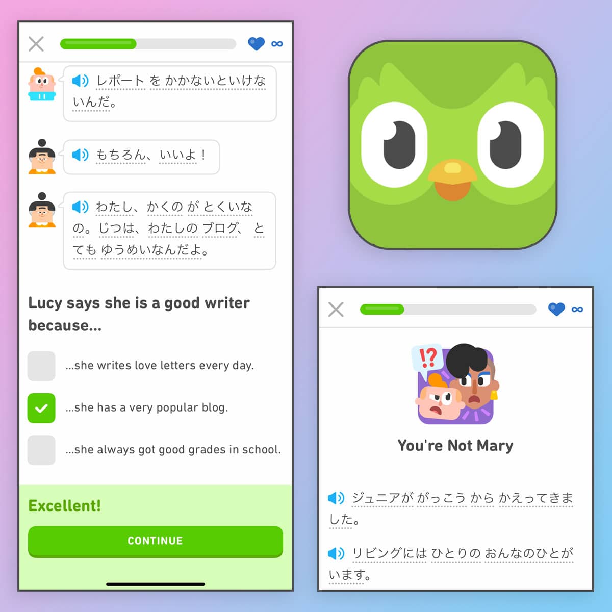 Duolingo Japanese grammar app